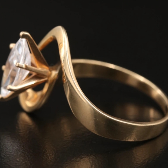 14K Solid Gold Marquise Cubic Zirconia Retro - Picture 4 of 7